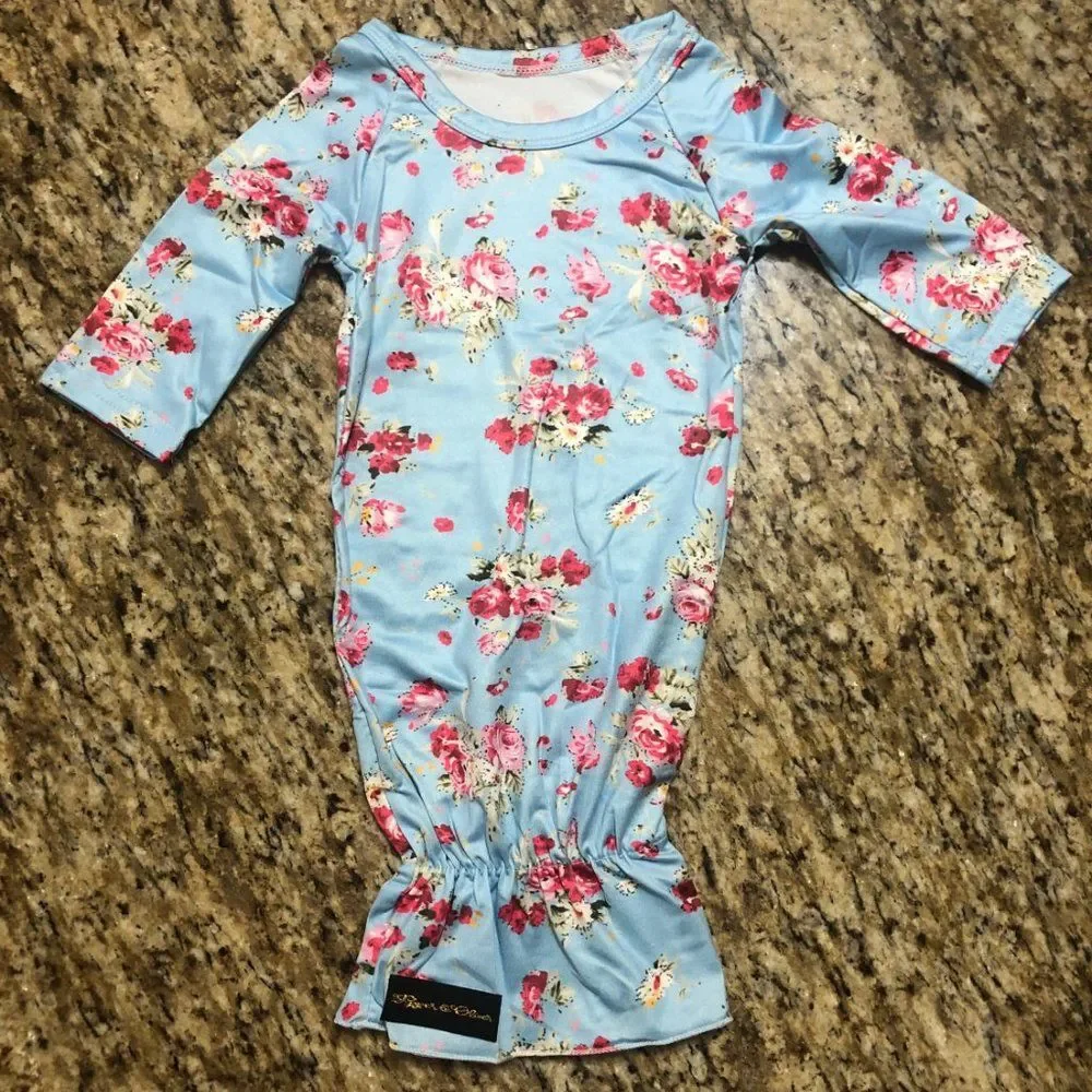Blue Floral Cover, Blanket & Gown Set 1313 NWT Boutique